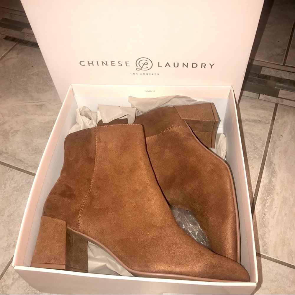 Chinese Laundry Daria Tan Block Heel Suede Bootie